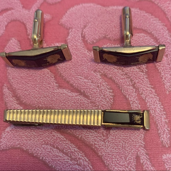 Anson Vintage Cameo Tie Bar & Cuff Links 12k Gf - Picture 6 of 7